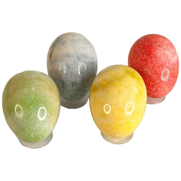 Unbranded Other - Lot of 4 Alabaster Marble Eggs Stone 2 3/4 Inch Set Yellow Pink Blue Green VTG